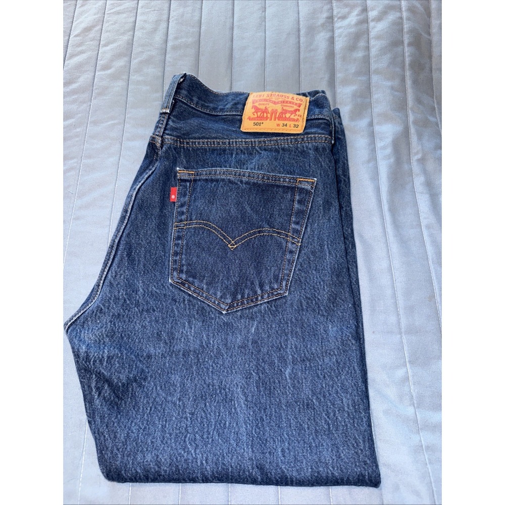 Levi's Men's 501 34x32 (32x26)  Original Straight Fit Jeans - Dark Wash
